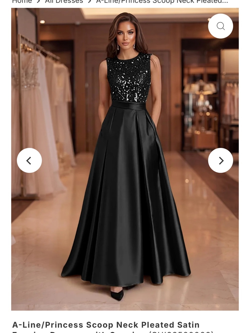 Black Sequin Bodice Satin A-Line Evening Dress